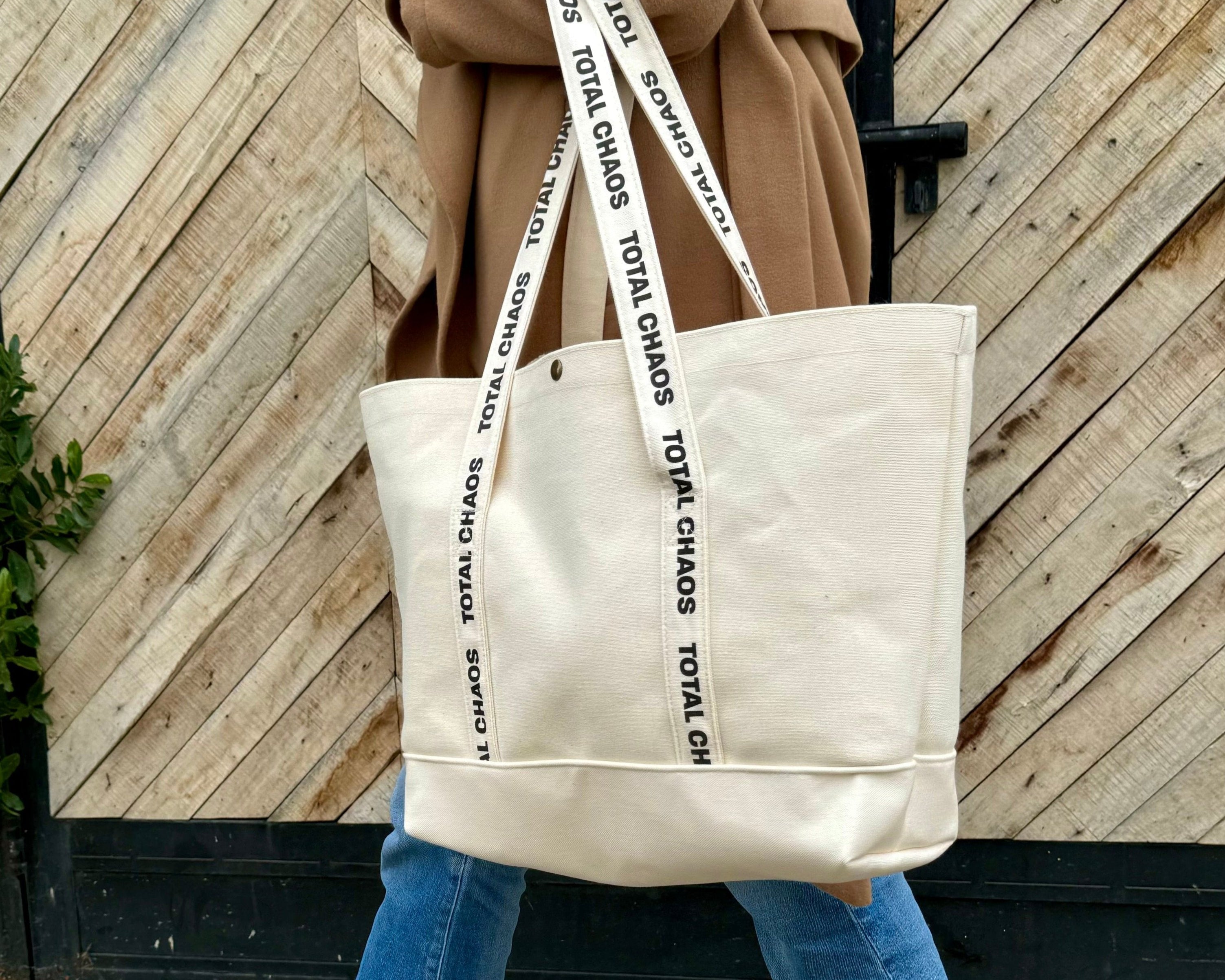 witty tote bags with girl walking