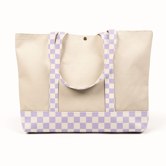 Lavender Checkered XL Canvas Tote Bag